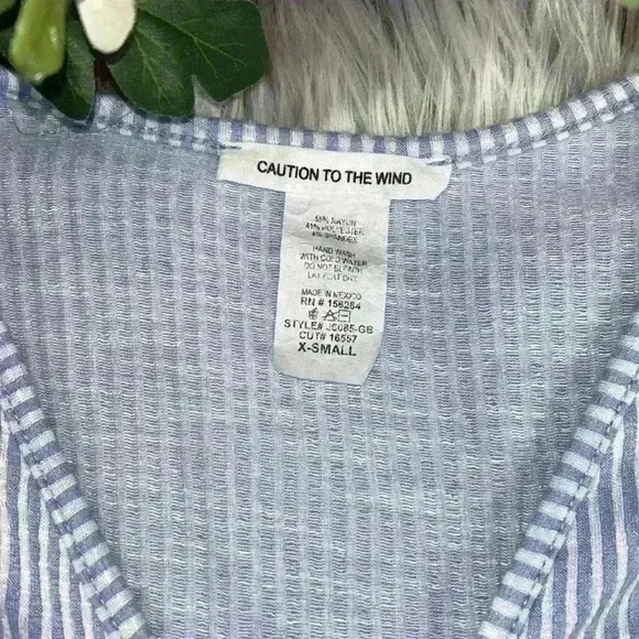 Caution To The Wind Long Sleeve Blue Stripe Wrap Top W/ Tie Waist, - Picture 5 of 8